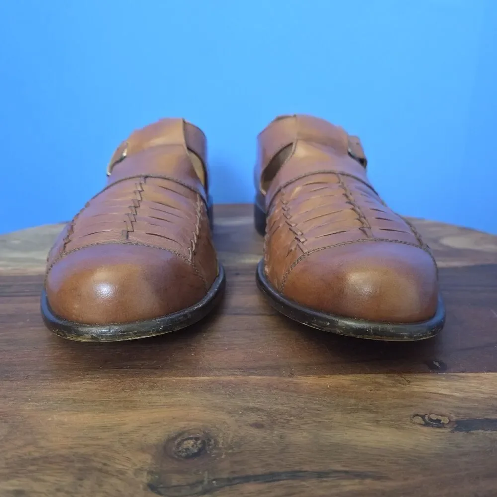 Bass Morris Woven Leather Fisherman Shoes Caramel Brown Made in Brazil Men's 9
